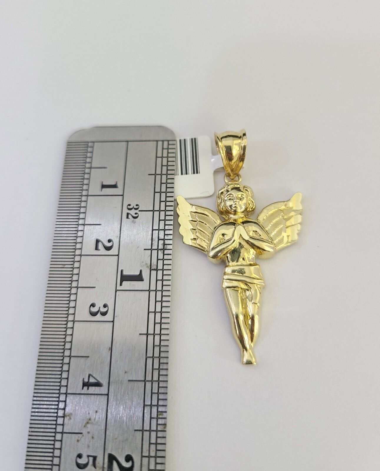 10k Solid Gold Cuban Curb Chain Praying Angel Pendant 2mm 18"-24" SET Necklace